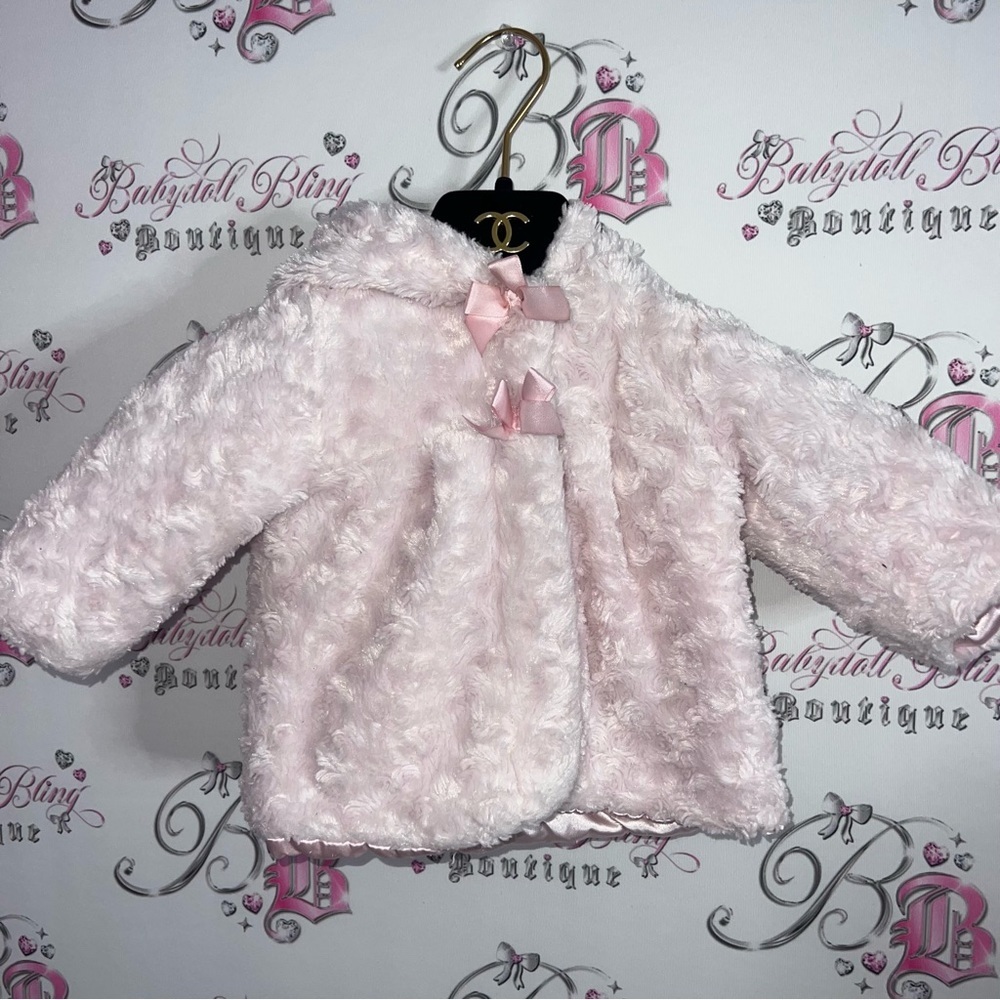 Young hearts size 6-9m Young hearts jacket coat fluffy pink bow tie 🎀